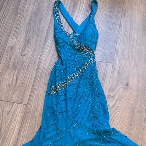 Sean Collection Teal Beaded Mermaid Prom Dress | Size 0 Formal Gown | Prom 2026